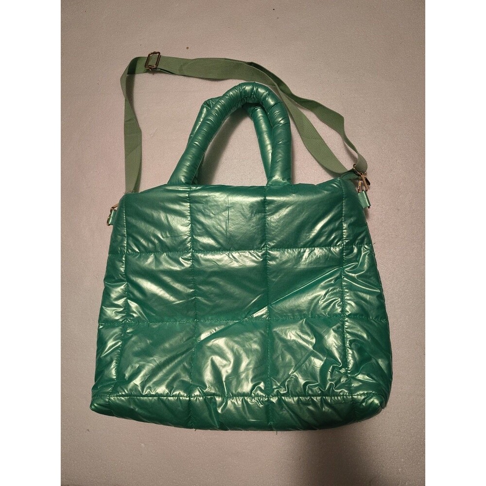 Puffer Tote Bag Bright Green Top Handle and Shoulder Strap By Pink Lily